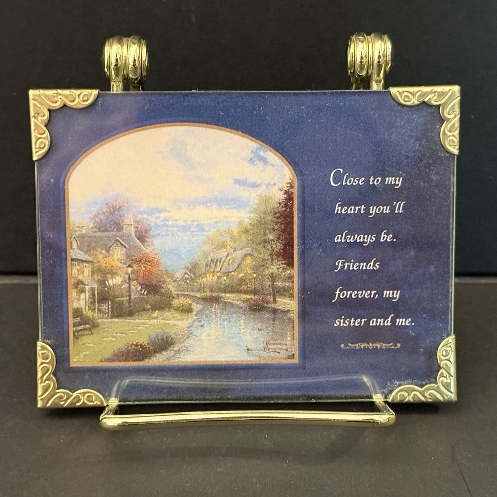 Vintage 2001 Thomas Kinkade Mini Art Print Gold Stand Sister Best Friend Gift
